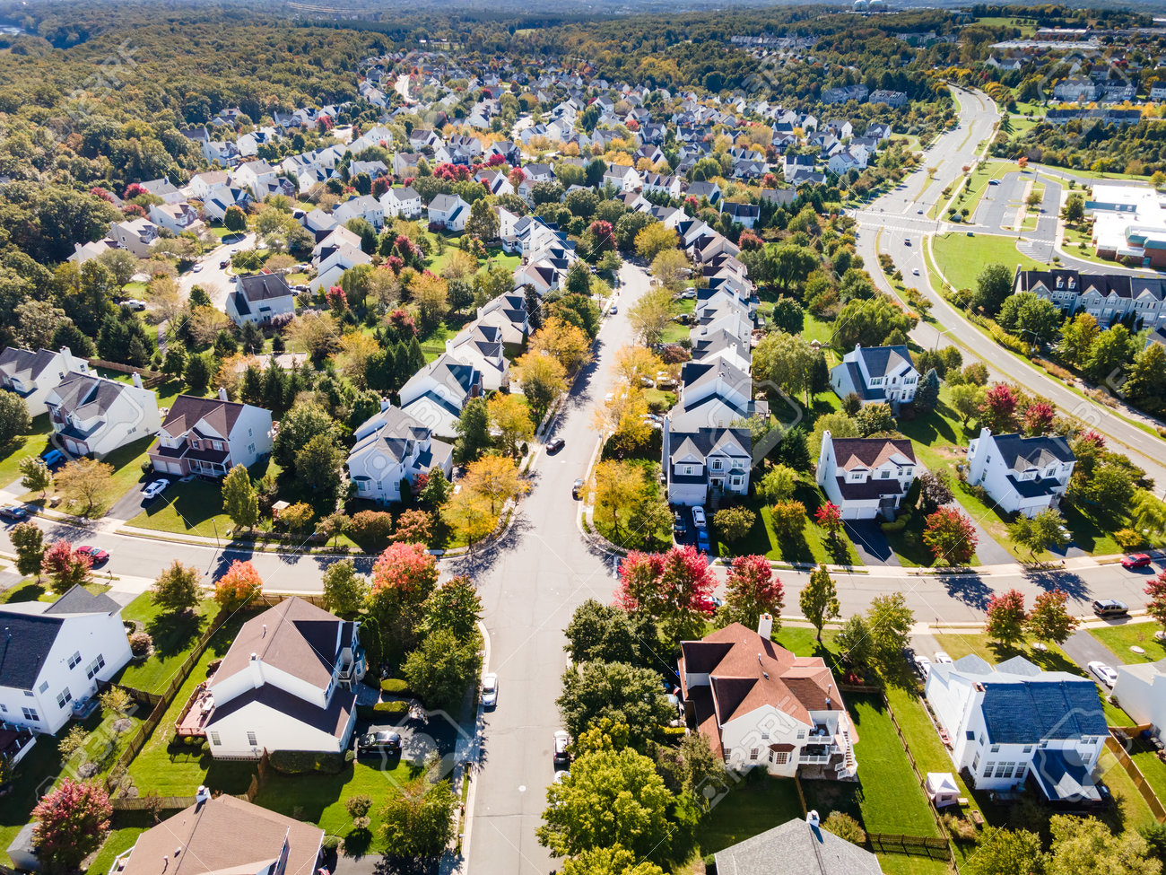 Aerial view of a Greater Toronto Area residential neighbourhood